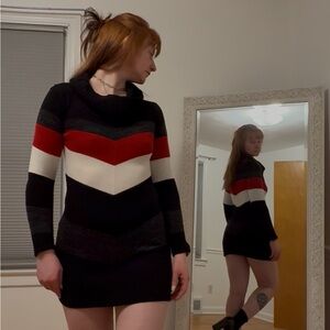 Women's Black, Red, and White Sweater Dress